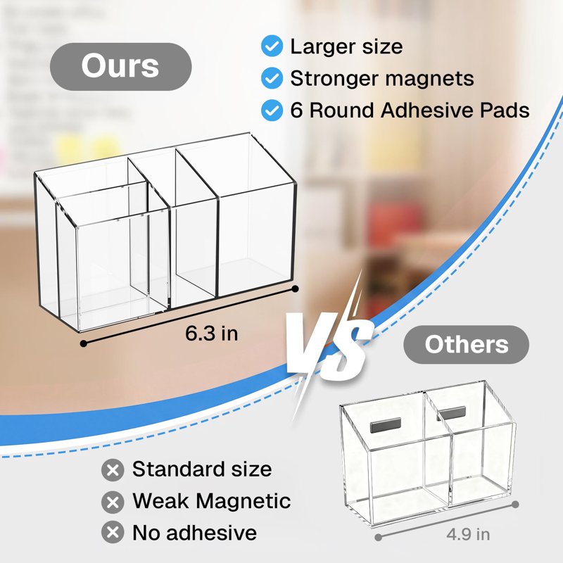 Magnetic Pen Holder with 4 Compartments for Whiteboards & Fridges