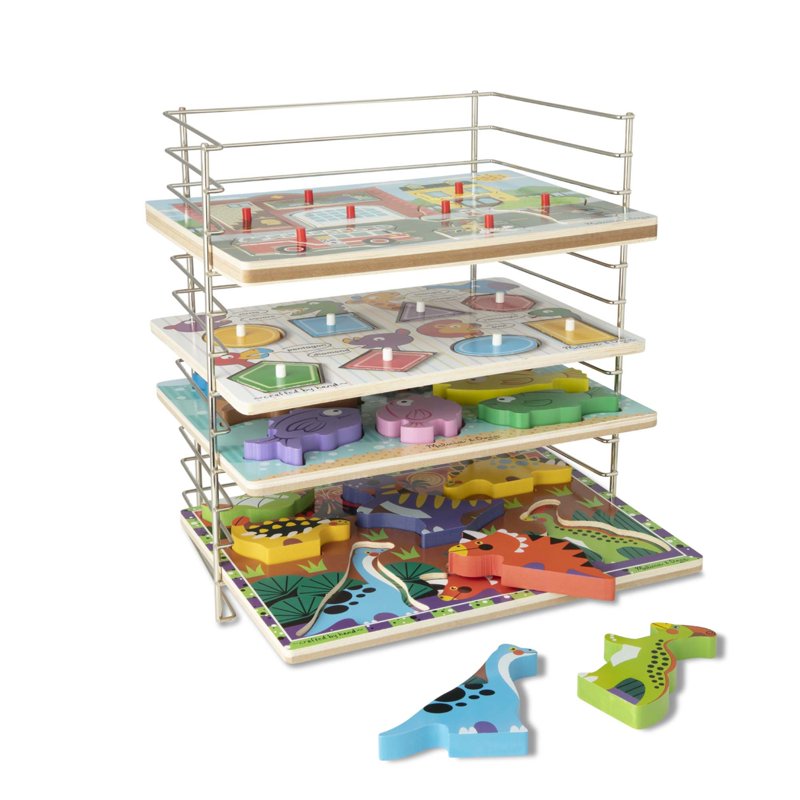 Multi-Fit Metal Puzzle Rack - Holds 12 Wooden & Peg Puzzles, 12 Inch Wide