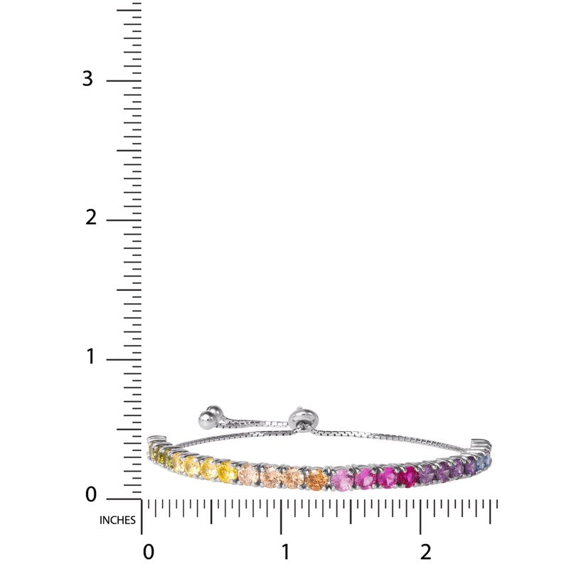 Sterling Silver Multi Simulated Diamond Bolo Bracelet for Women Adjustable Jewelry