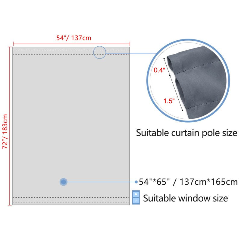 Dark Gray Solid Window Curtain Panel - Blackout Room Darkening 54x72 Inches