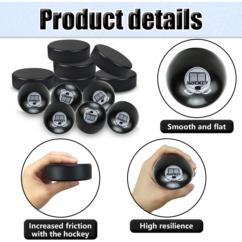 12 Black Foam Hockey Balls and Pucks Set - Indoor Training Equipment for Kids & Adults