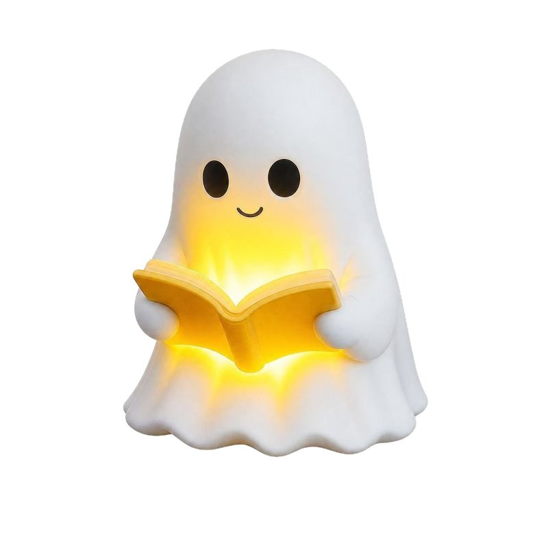 Ghost Reading Night Light Ornament - 5.9 Inch LED Halloween Decor for Bedroom & Desk
