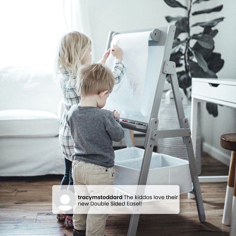 Kids Whiteboard Easel with Paper Roll & Storage - Bianca White