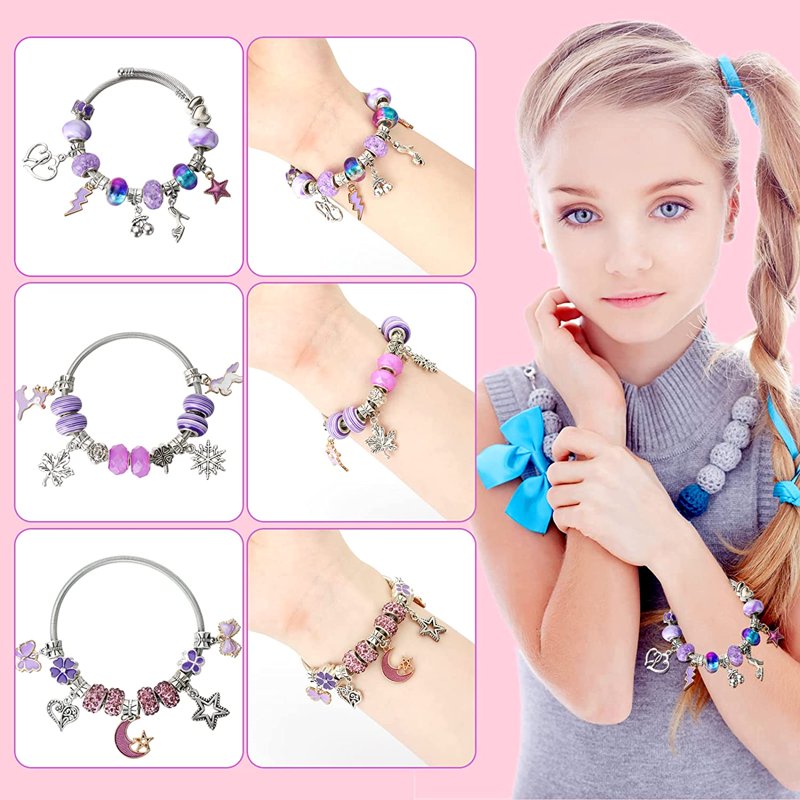 Kids Bead Jewelry Making Kit - DIY Bracelets & Charms for Girls 8-12 Years
