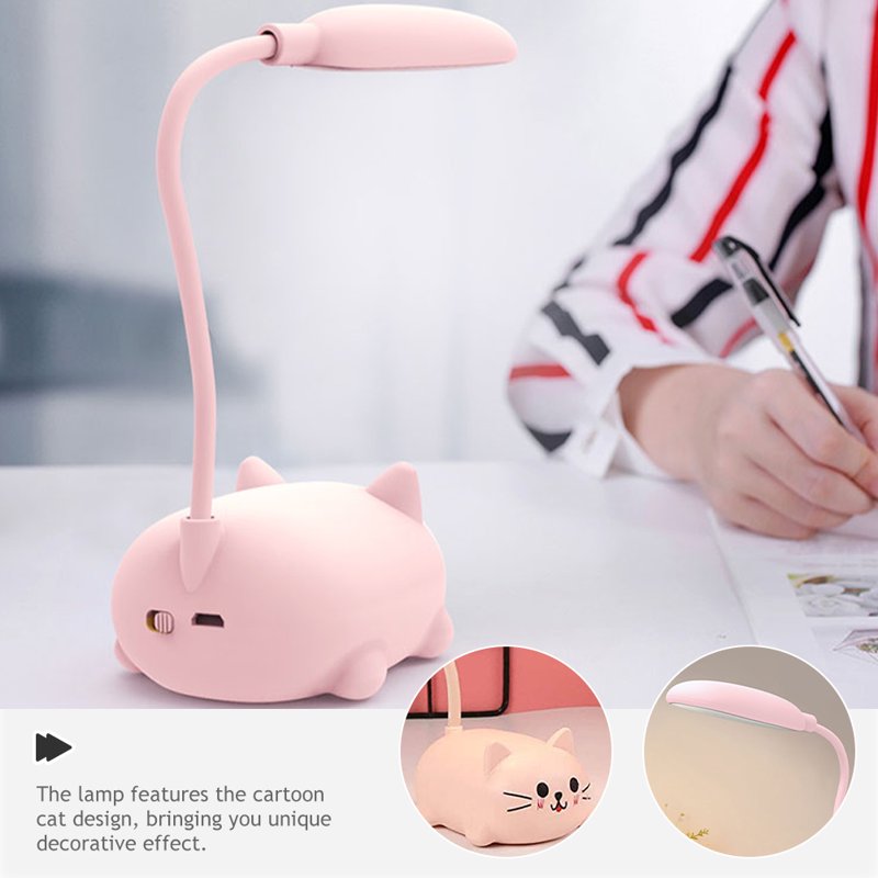Pink Cat Table Lamp - 26cm Kids Night Light for Girls Bedroom Decor