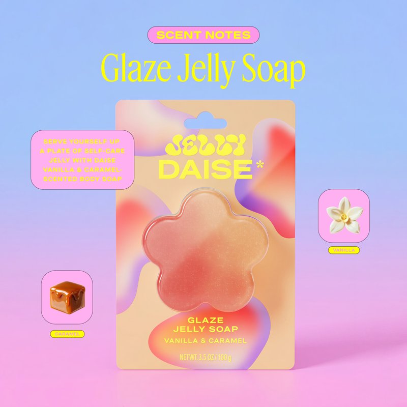 Jelly Soap in Glaze - Hydrating Glycerin Body Cleanser with Vanilla & Caramel Scent, 3.5 OZ