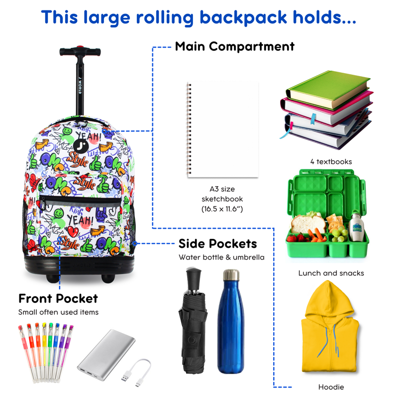 Kids Rolling Backpack with Wheels & Expandable Storage for School & Travel