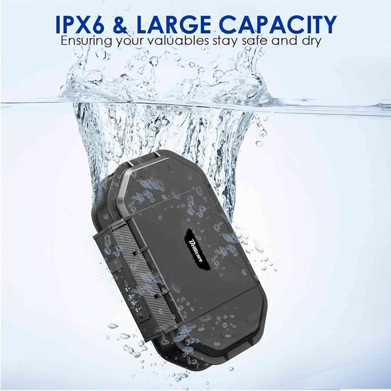 Portable Waterproof Lock Box with 4-Digit Combination and Removable Steel Cable