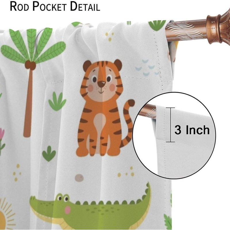 Kids Jungle Animal Curtains - Insulated Window Drapes for Nursery & Bedroom