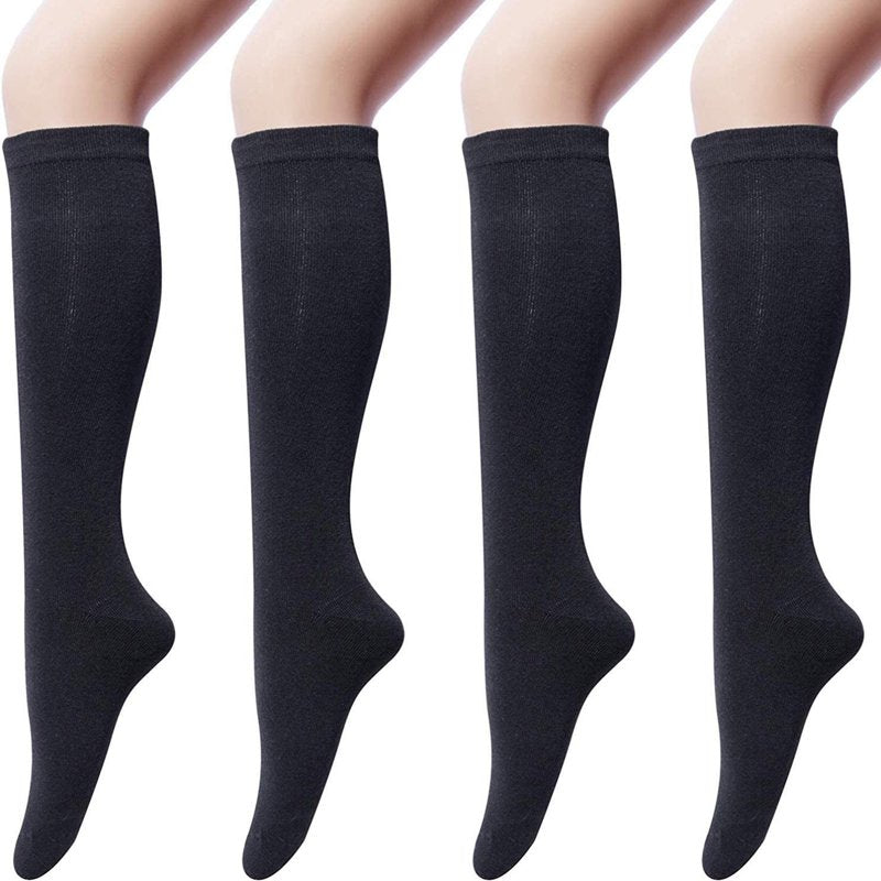 Knee High Socks for Women - 4 Pack Solid Cotton Athletic Knee/Tall Socks (Black) Variation Black #CH08