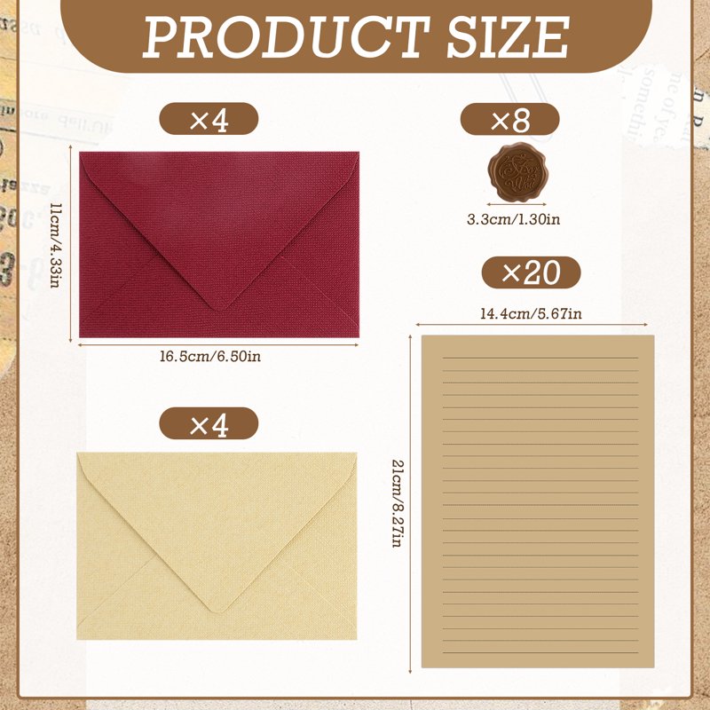 Vintage Stationery Set with Kraft Paper Envelopes and Wax Seals - 36 Pieces