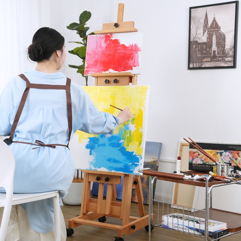 Professional Studio Art Easel with Adjustable Height and Wheels - Beechwood