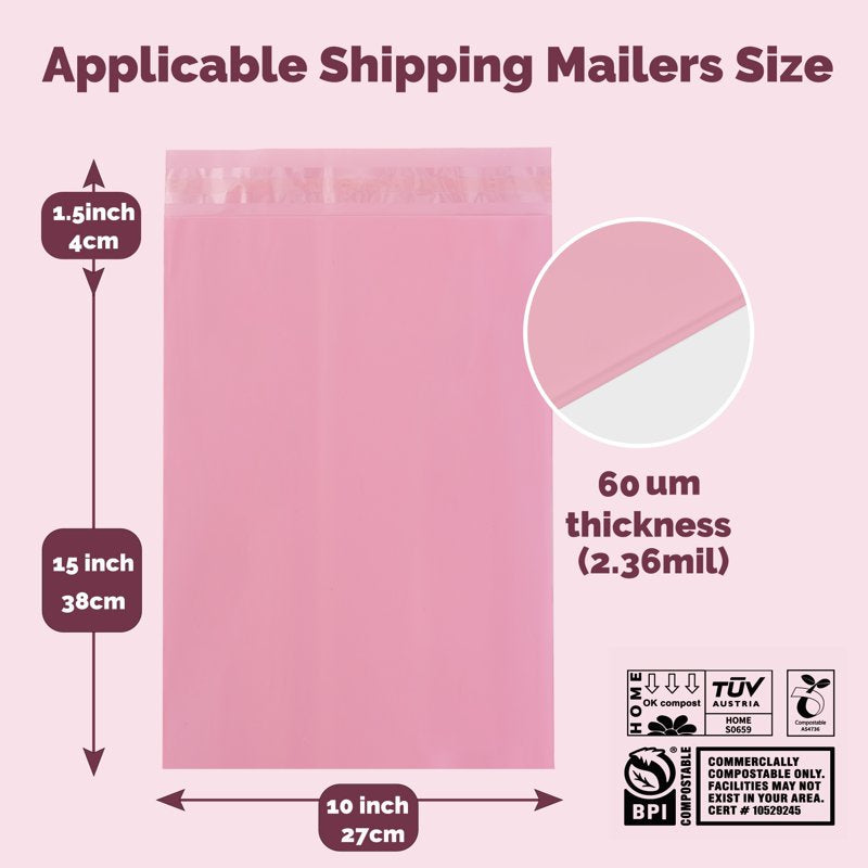Compostable Shipping Mailer Bags 10x15 Inch - Eco-Friendly Kraft Envelopes, 50 Pack