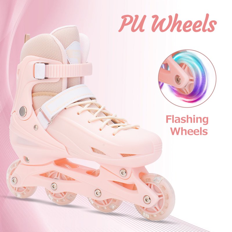 Adjustable Light Up Kids & Teen Inline Skates with Bag - Pink