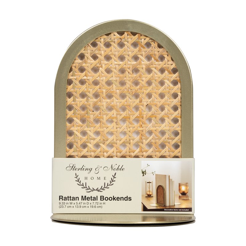 Gold and Natural Rattan Bookends - Decorative Tabletop Accent for Home