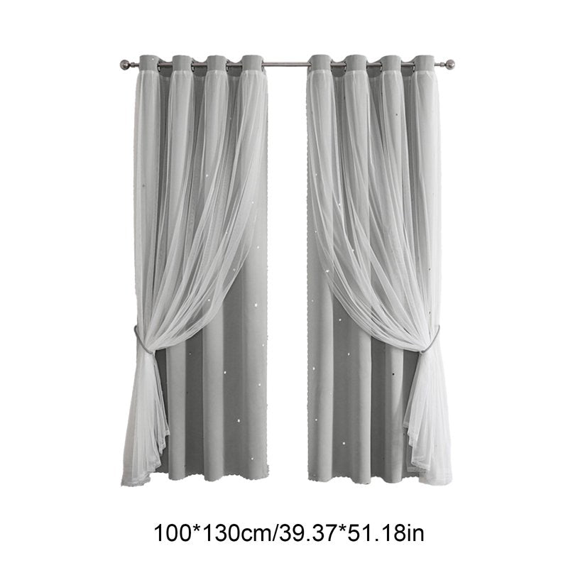 Thermal Insulated Star Lace Blackout Curtains - Double Layer Window Drapes for Bedroom & Living Room