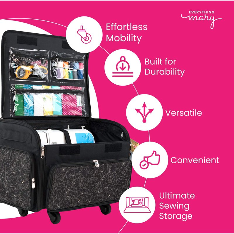 Large Rolling Craft Organizer Tote Bag - Sewing, Scrapbooking, and Jewelry Storage