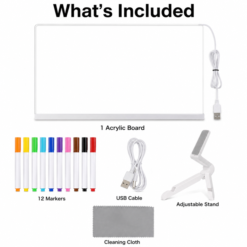 LED Note Board with Markers - Light Up Acrylic Dry Erase Message Board, USB Powered, 11.8 x 7.9 inches