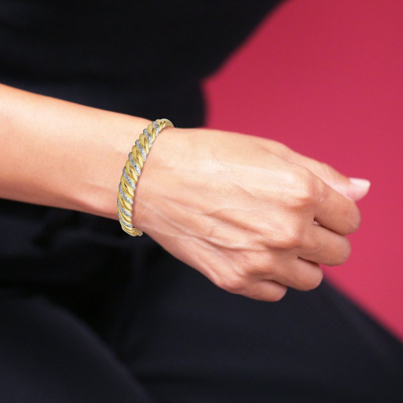 Forever Facets Diamond Accent Swirl Cuff Bangle in Two-Tone Rhodium and Gold