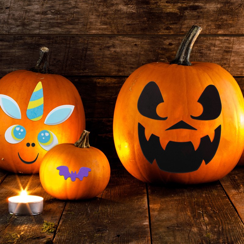 Joyfy 15 Pack Halloween Foam Pumpkin Decorating Stickers - 15 Designs, Jack O Lantern Face Craft Kit for Kids