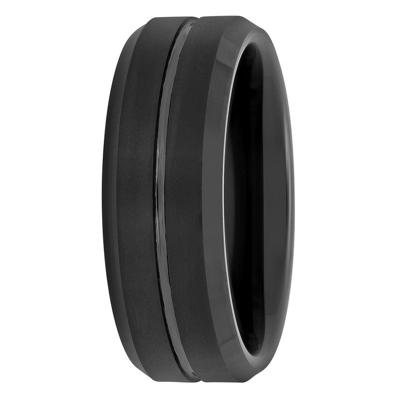 Men's Tungsten Wedding Band 8MM Grooved Comfort Fit Mens Ring - Black Silver
