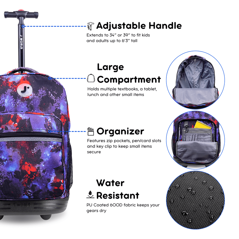 Kids & Adults 18-Inch Rolling Backpack for School & Travel - Galaxy