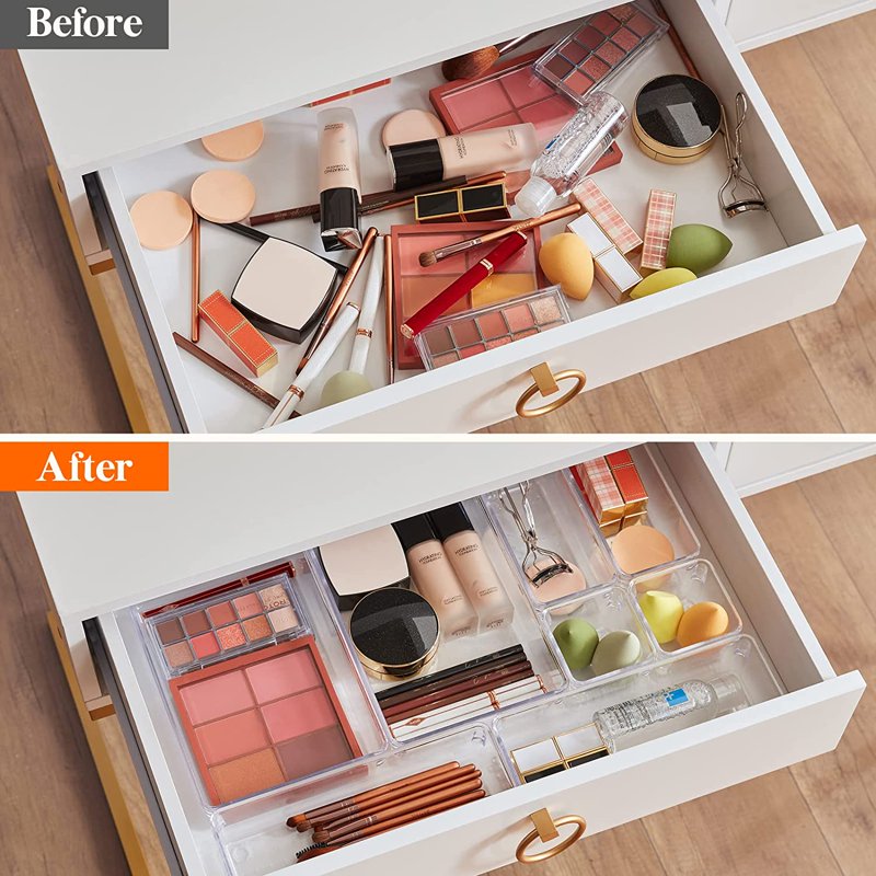 Clear Plastic Drawer Organizer Set - Multiple Sizes for Office, Makeup, Jewelry Storage