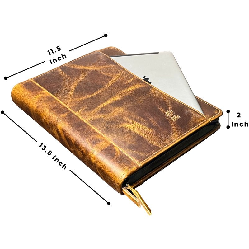Leather Portfolio for Men and Women - Full Grain Zippered Document Organizer