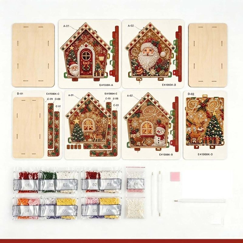 DIY Christmas Pearl Diamond Art Kit Wooden House Ornament Holiday Decoration