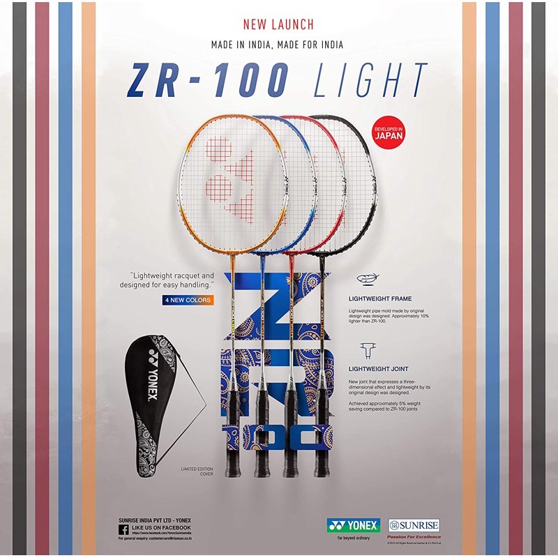 Yonex ZR 100 Light Aluminium Badminton Racquet Set of 2 - Orange, Strung, Lightweight for Beginners & Intermediate