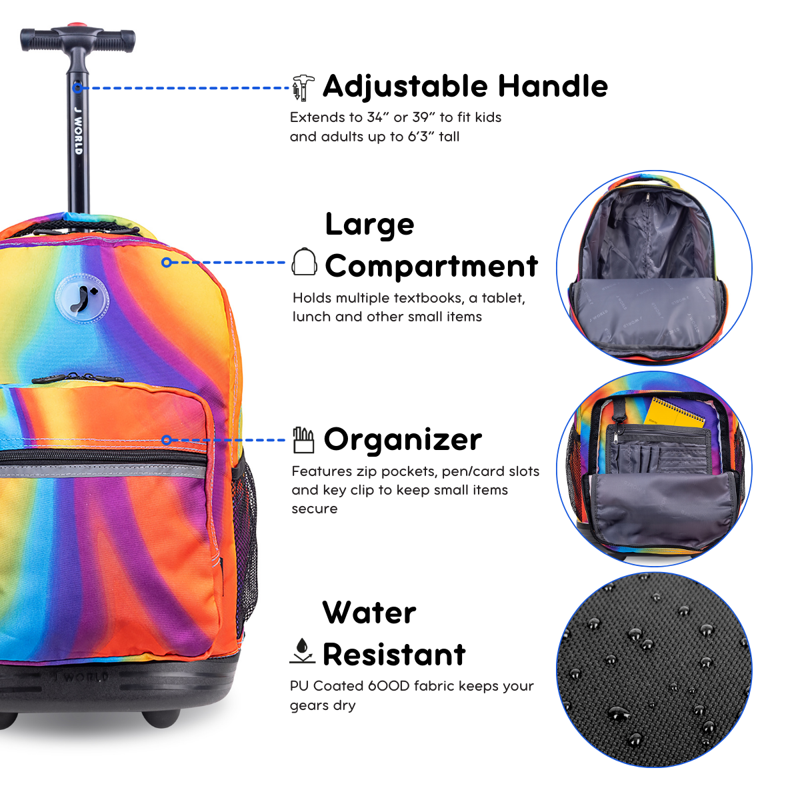 Unisex Rolling Backpack for School & Travel - 18-Inch Capacity