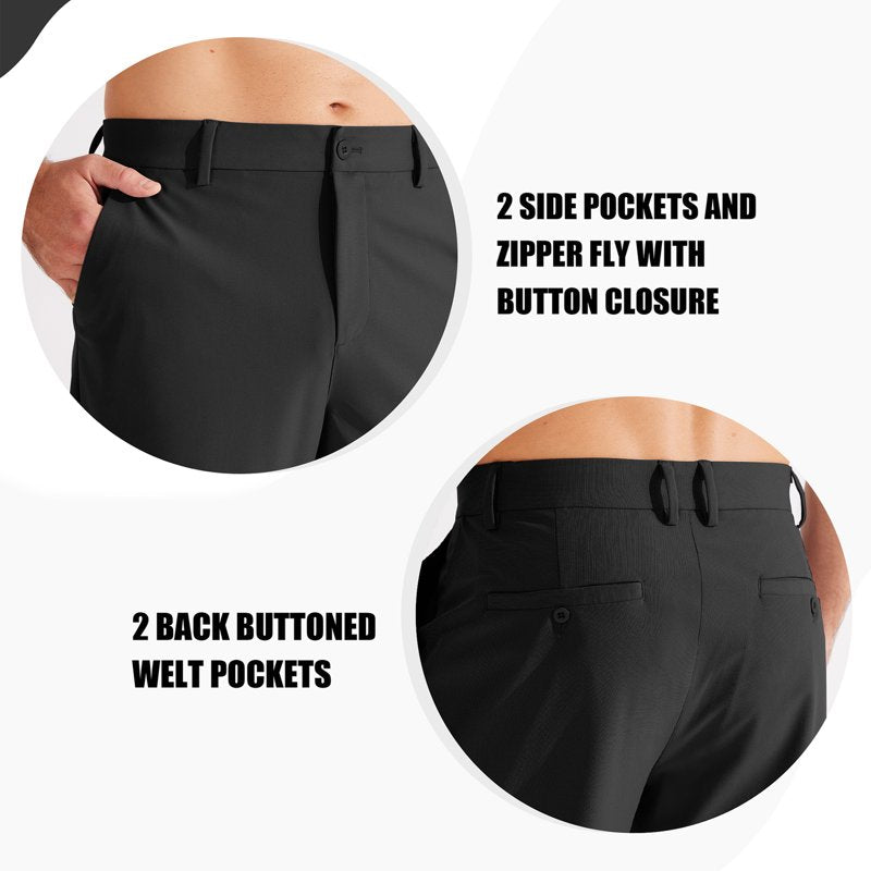 Men's Golf Pants Classic Fit Stretch Flat Front Casual Work Trousers