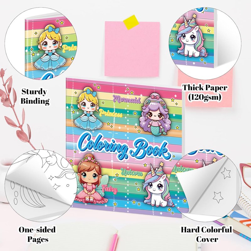 Princess Coloring Books for Girls 3-8, 64 Designs, Screen-Free Travel Activity Set