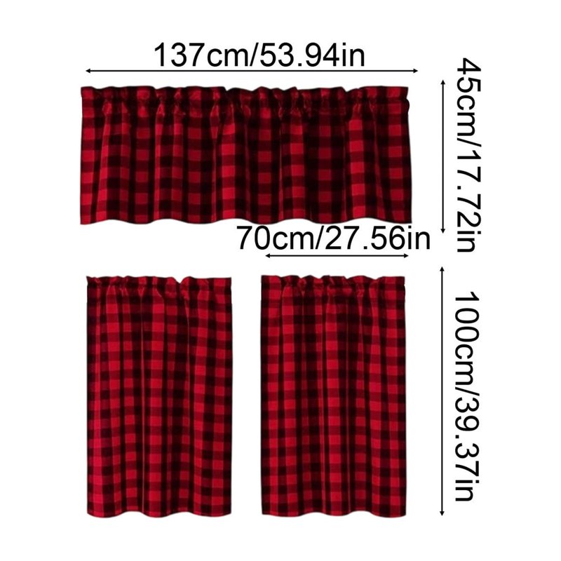 Farmhouse Kitchen Curtains 3-Piece Set Blackout Rod Pocket Window Drapes