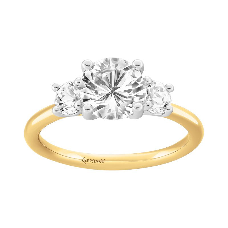 Sterling Silver 14K Yellow Gold Plated White Sapphire Three Stone Engagement Ring