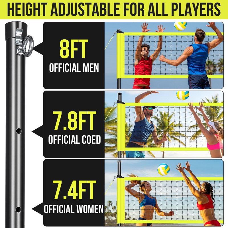 Portable Volleyball Net Set with Adjustable Poles for Outdoor Beach Play