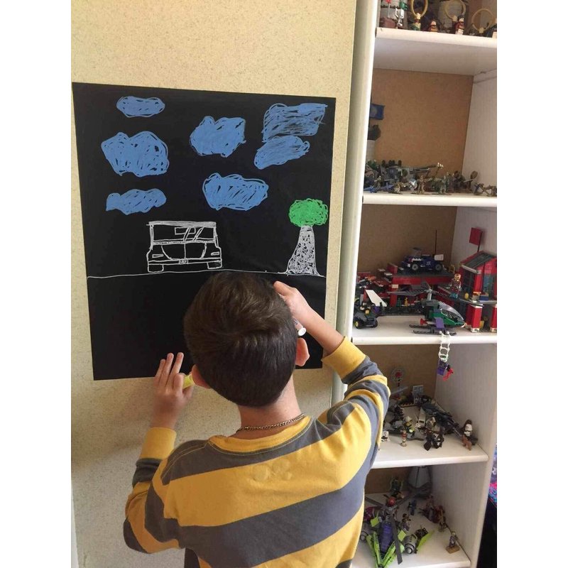 Large Chalkboard Wallpaper Peel & Stick - Clear Adhesive Wall Covering with Markers & Eraser, 1.4ft x 8ft for Home, School, Office