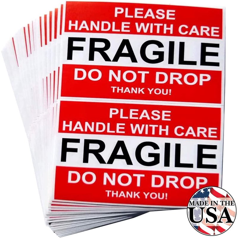 Fragile Moving Shipping Labels - 50 Pack, Handle with Care, Permanent Adhesive