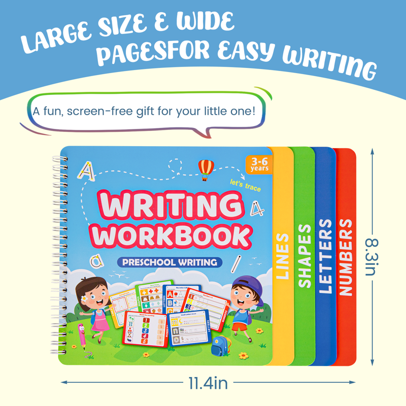 Reusable Tracing Workbook Set for Preschool Kids Ages 3-6 - Handwriting & Number Practice