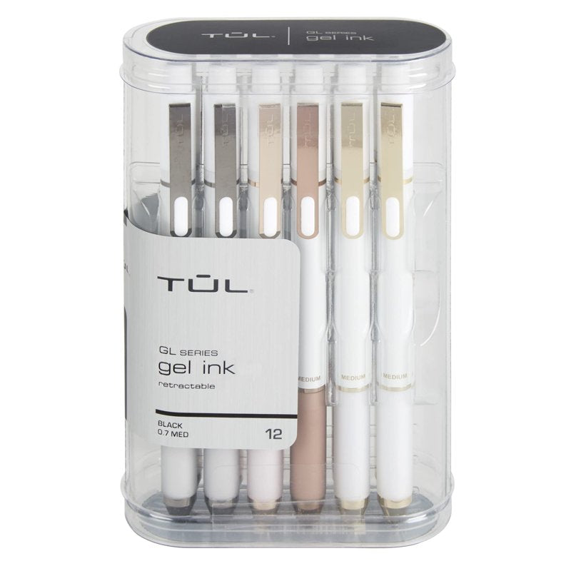 Retractable Gel Pens - Medium Point 0.7mm, Pearl White Barrel, Black Ink, Pack of 12