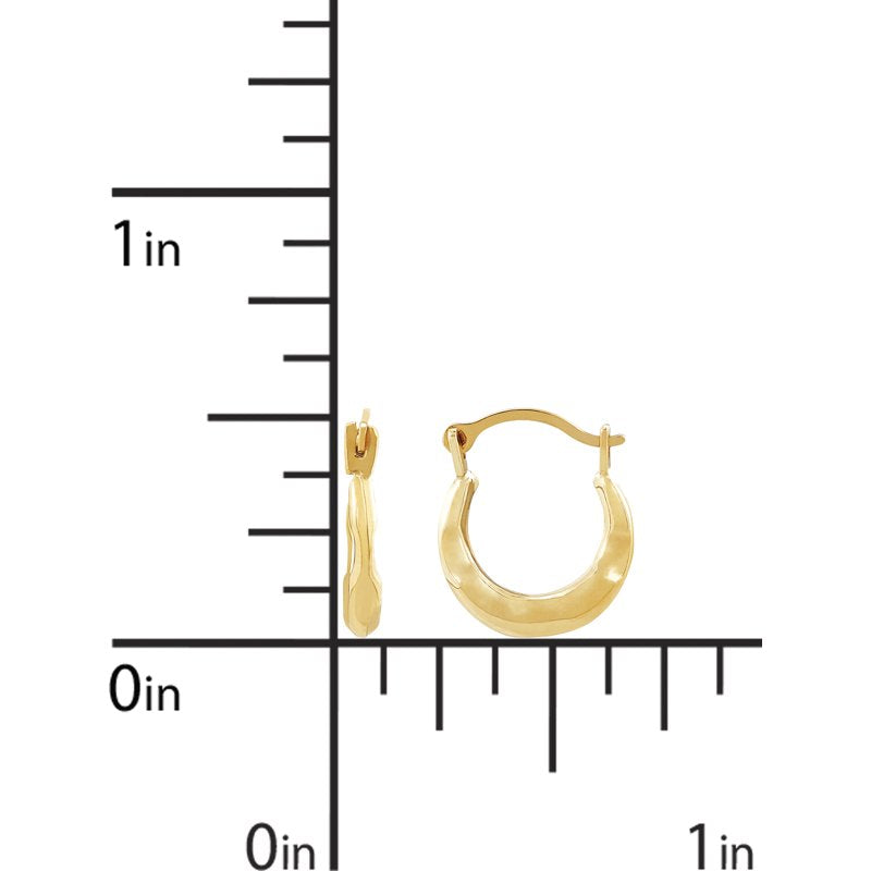 10K Yellow Gold Small Hollow Round Hoop Earrings with Ribbed Design