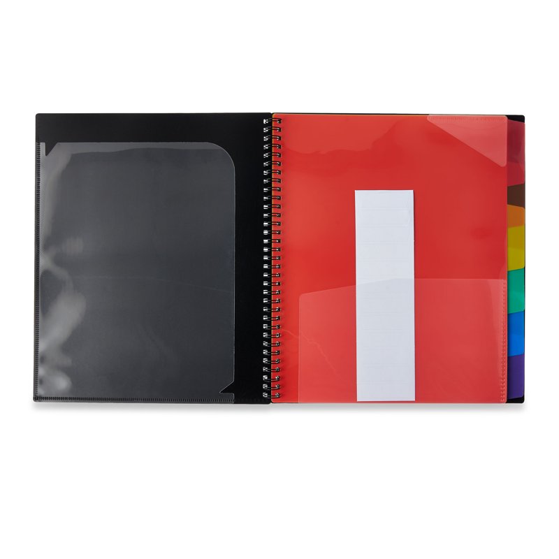 12-Pocket Spiral Poly File Organizer - Black Office Document Folder