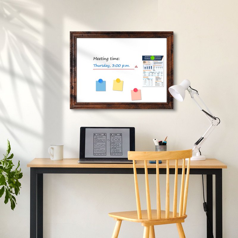 Magnetic Dry Erase Whiteboard with Vintage Wood Frame - Wall Mount, 18x24 Inches