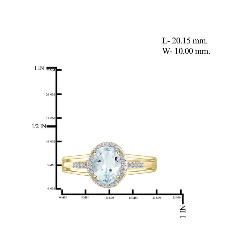 14K Gold Over Silver Aquamarine & Diamond Accent Ring - All Sizes