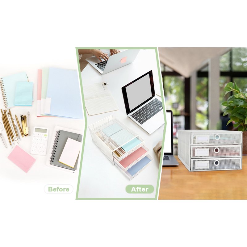 Wire Mesh Desk Organizer with 3 Drawers - Office Storage Solution