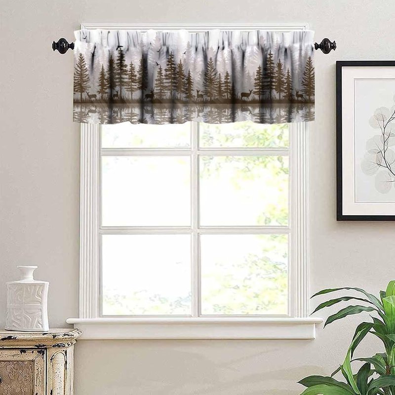 Rustic Farmhouse Pine Tree Valance Curtain - Blackout Short Window Drape for Kitchen & Living Room 54x18in