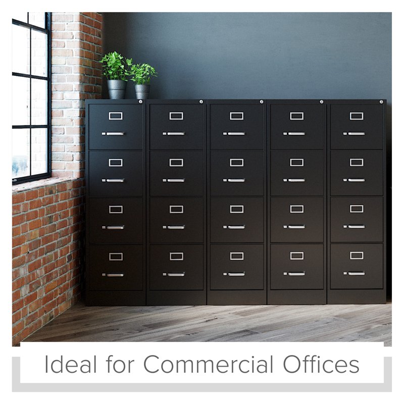 25-Inch Deep Metal Vertical File Cabinet with 4 Drawers Black - Commercial Grade Office Storage