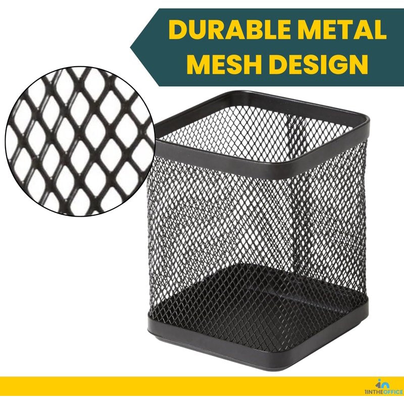 Metal Mesh Pen Cup Holder Set - 2 Pack, Black Office Desk Organizer