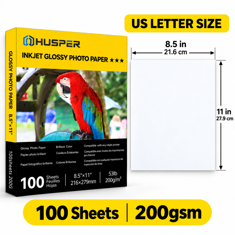 Inkjet Glossy Photo Paper 100 Sheets 8.5x11in 53lb/200gsm Instant Dry for Dye Ink Printers - Variation of THIS listing: 8.5"x11" 100 Sheets