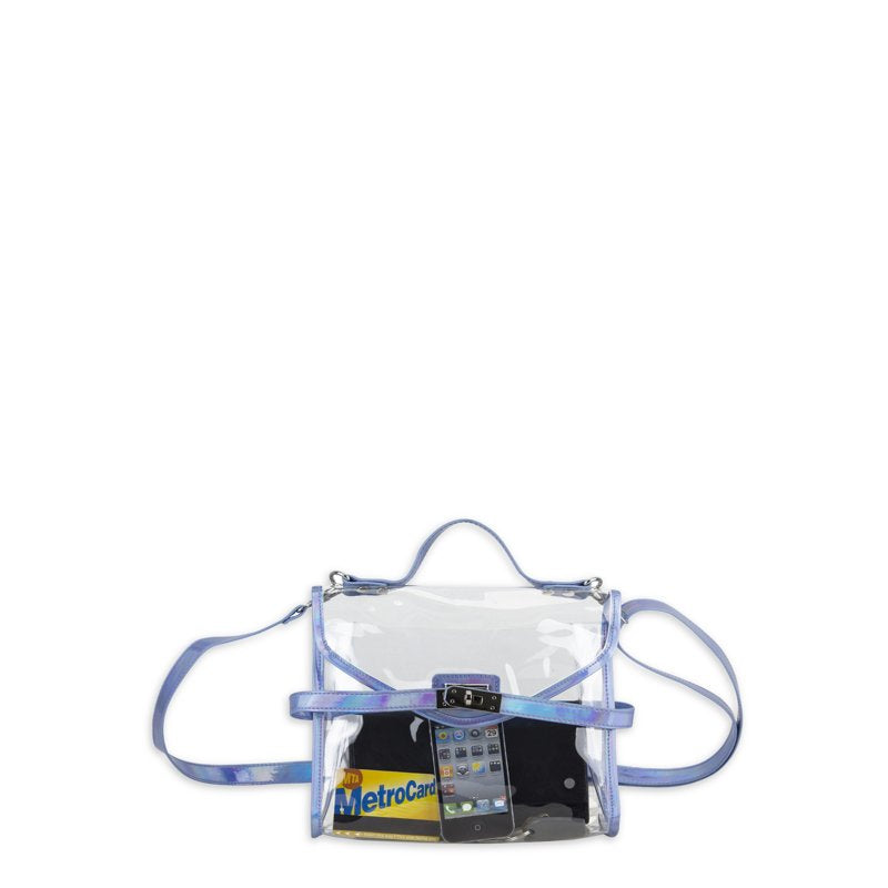 Iridescent Crossbody Bag with Turnlock - Stadium-Approved Transparent Design